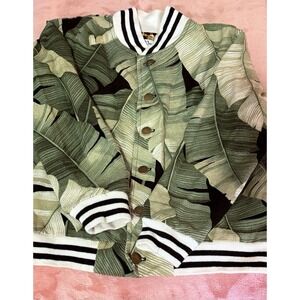 Jungle Gurl Jacket Jr Size Large Artsy Olive Green Banana Leaf Baseball Jacket‎